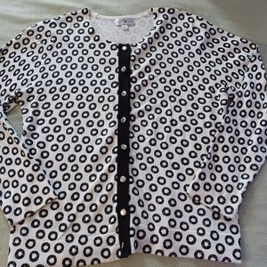 Studio Works Women's Black and White Circles Knit Cardigan w Metal Buttons Med